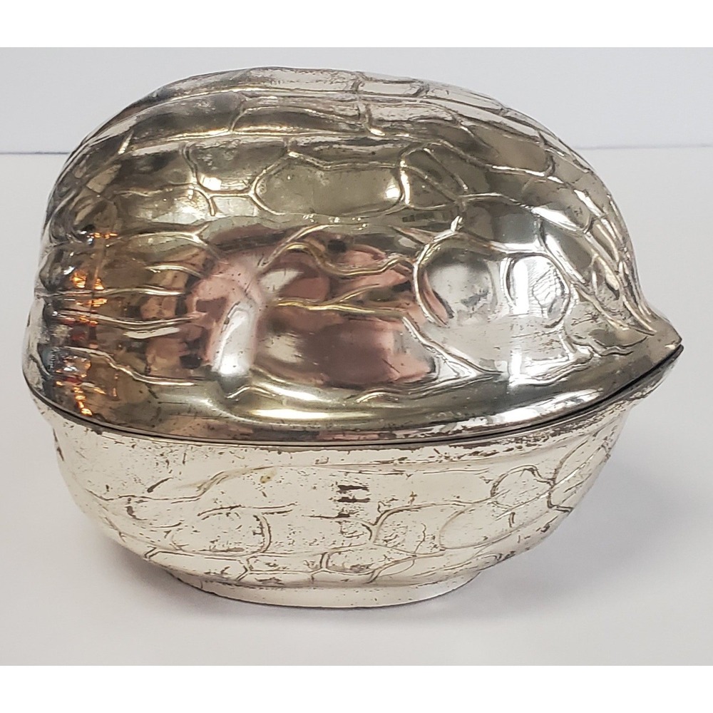 VTG FB Rogers Walnut Trinket Box Silverplate 2 PC Set Gold Interior Decor Object